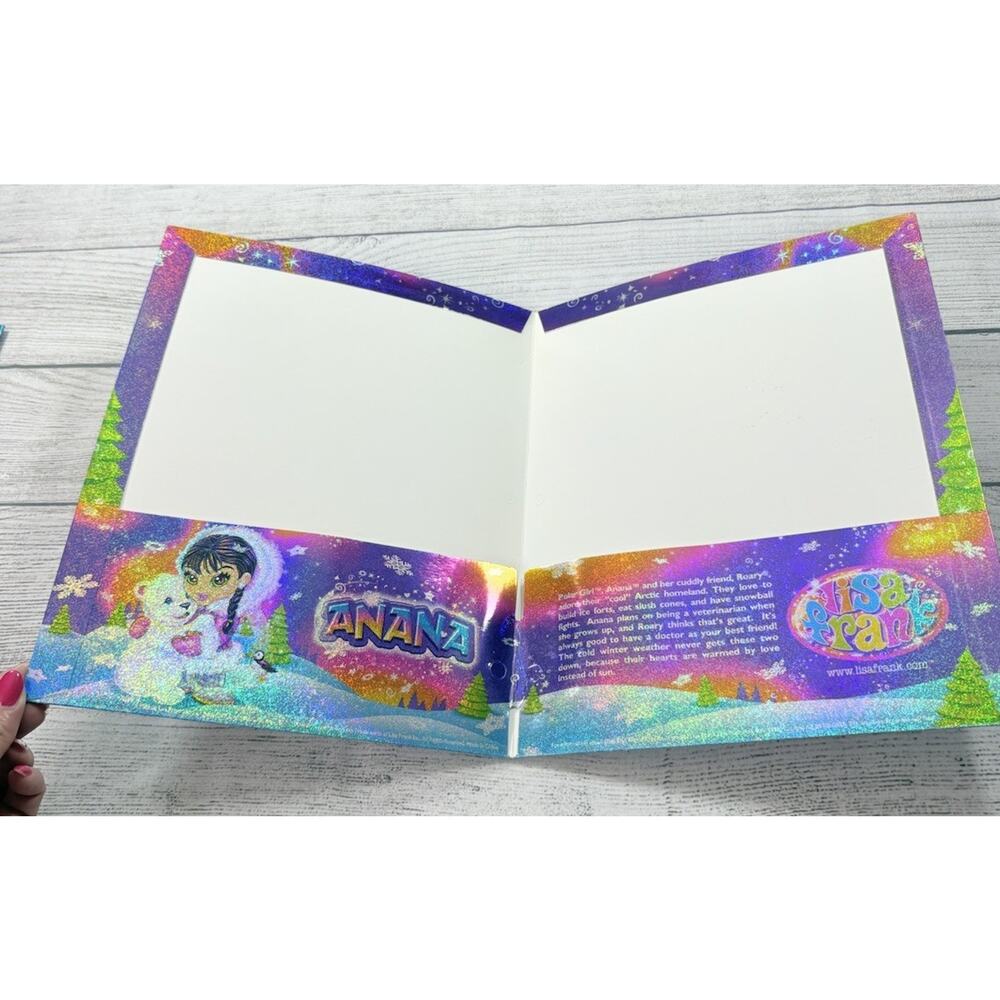 Lisa Frank Vintage ANANA Eskimo and Polar Bear Penguin Two Pocket Glitter Folder - Picture 3 of 3